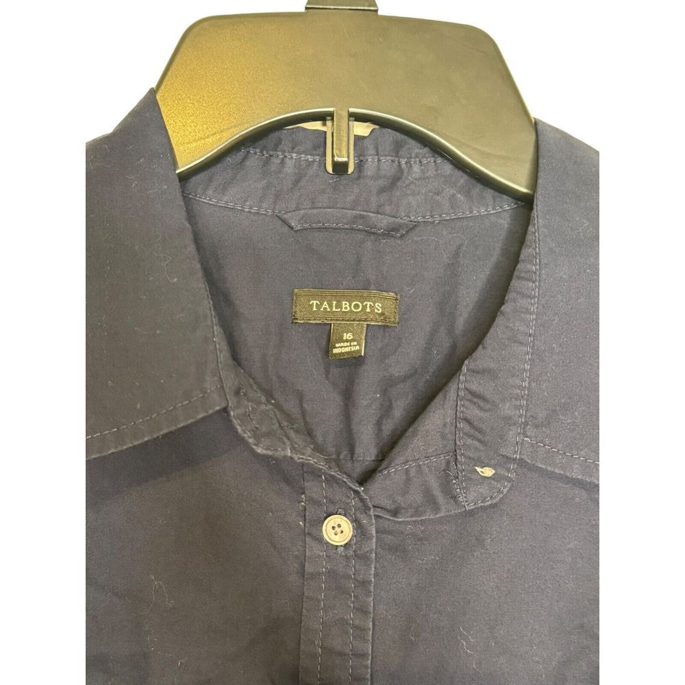 Talbots Womens Shirt Top Roll Tab Sleeves Button Down Pocket Cotton Blue Medium